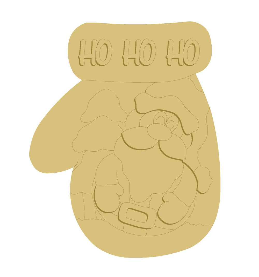 3D Ho Ho Ho Mitten Design By Line Unfinished Wood Cutout Style 3