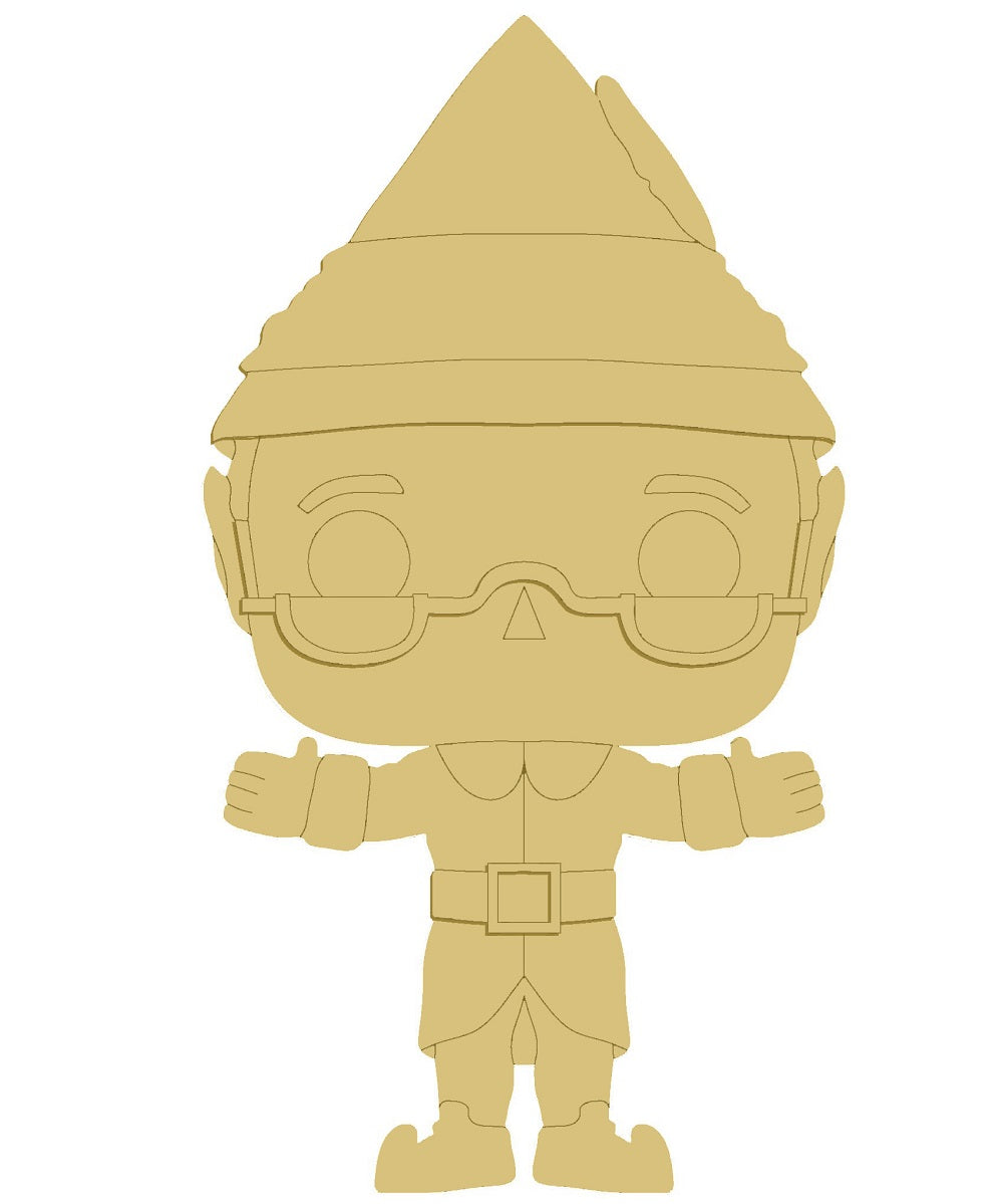 3D Papa Elf Design By Line Unfinished Wood Cutout Style 1