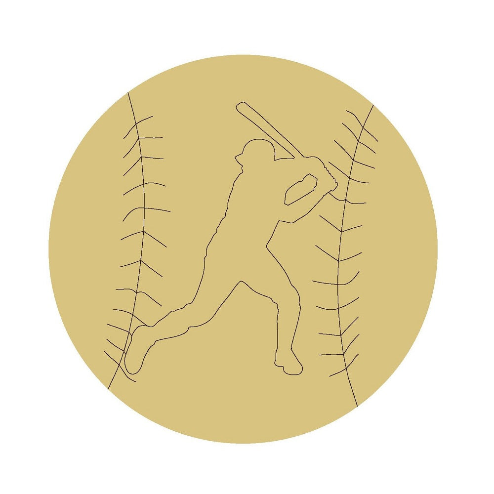 Baseball Design By Line Unfinished Wood Cutout Style 1