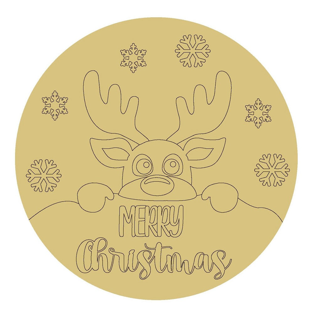 Merry Christmas Deer Design By Line Unfinished Wood Cutout Style 1