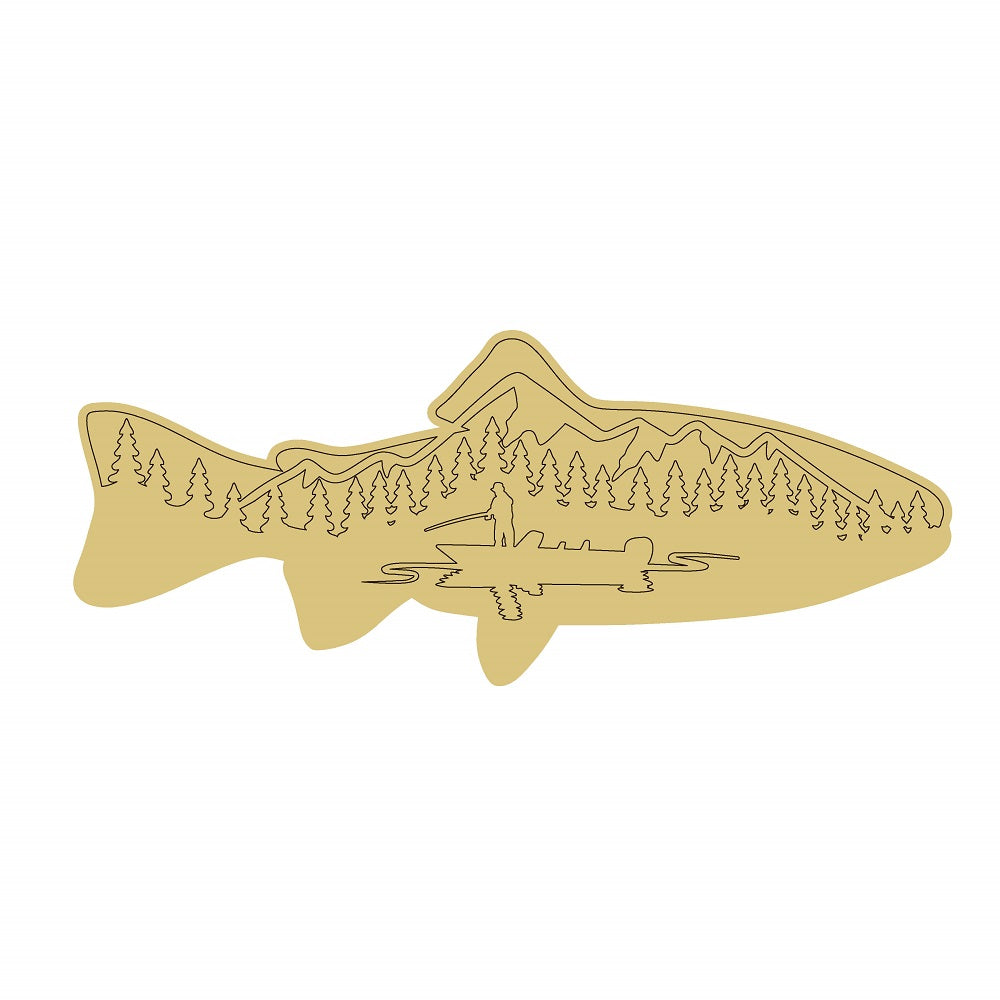 Fish Design By Line Unfinished Wood Cutout Style 1