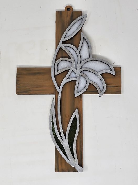 3D Laser Cut Flower Cross Unfinished Wood Cutout Style 22 Art 1