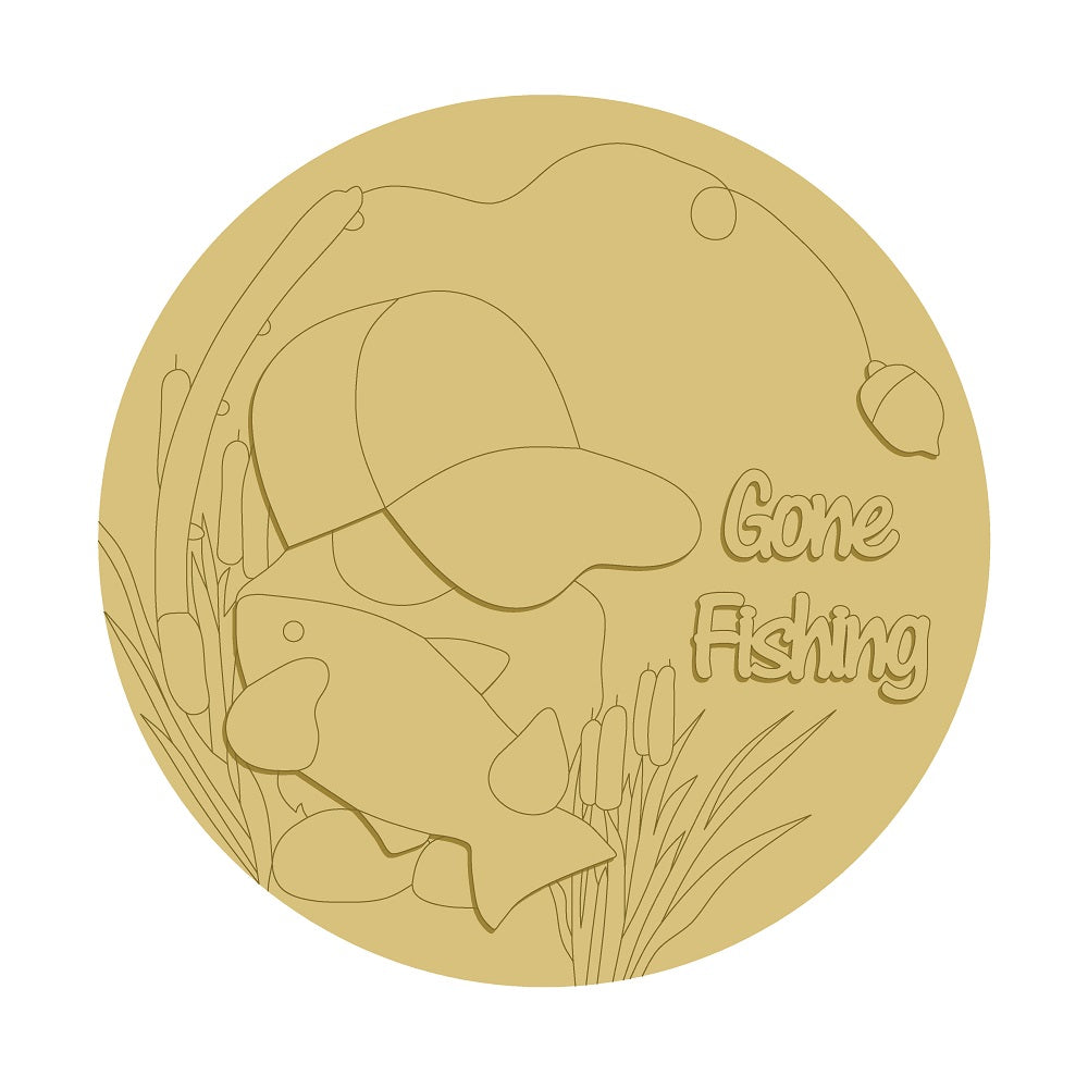 3D Gone Fishing Unfinished Wood Cutout Style 2