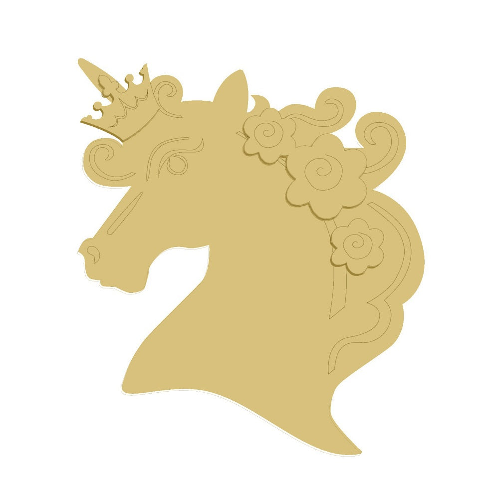 3D Unicorn Head With Crown Unfinished Wood Cutout Style 6