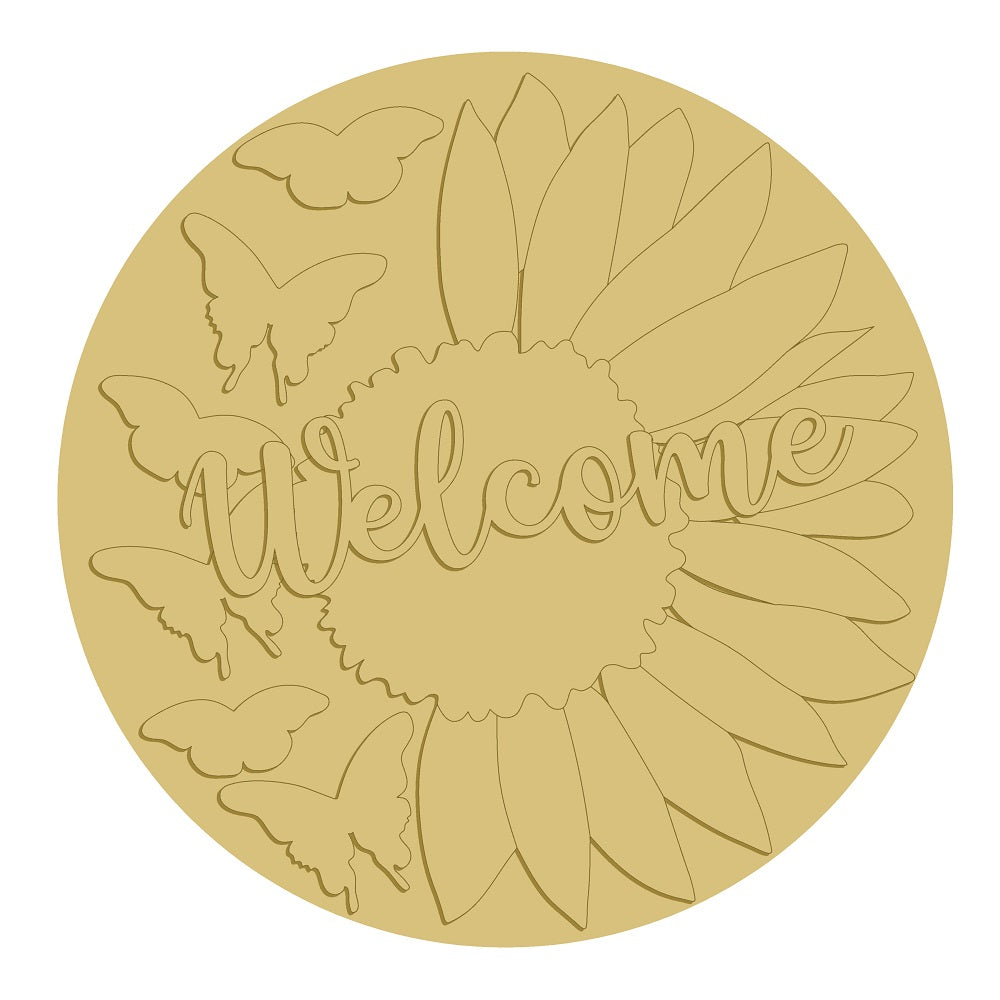 3D Welcome Sunflower Unfinished Wood Cutout Style 1