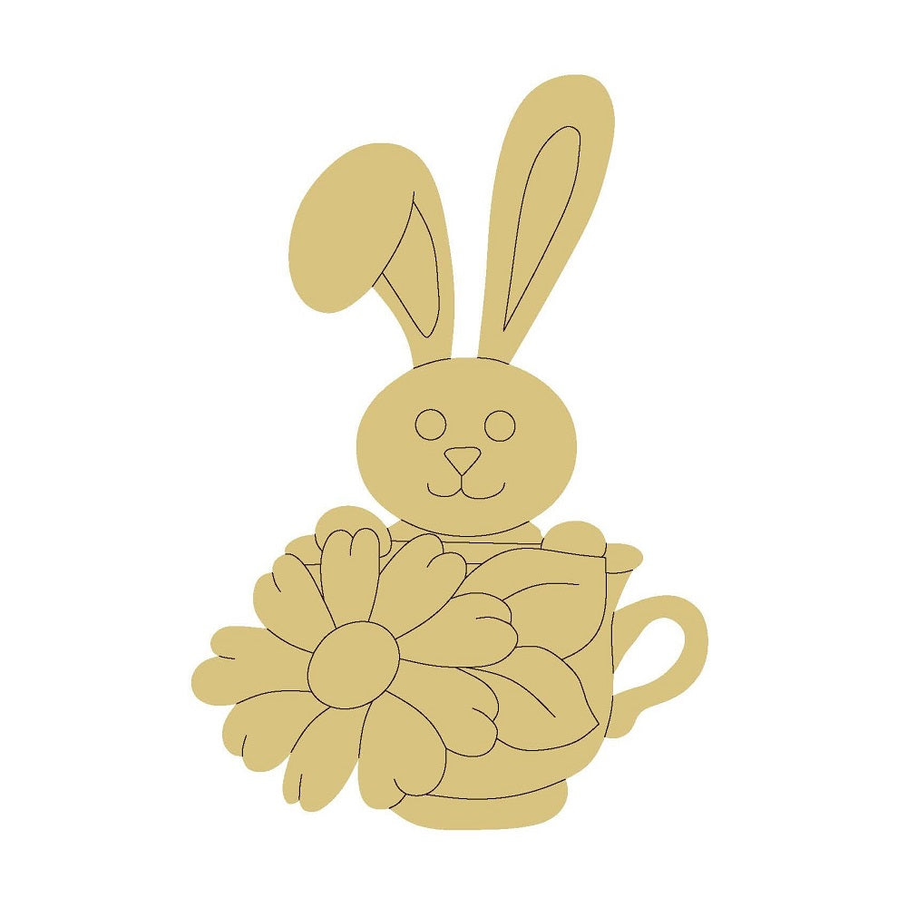 Floral Bunny Mug Design By Line Unfinished Wood Cutout Style 1