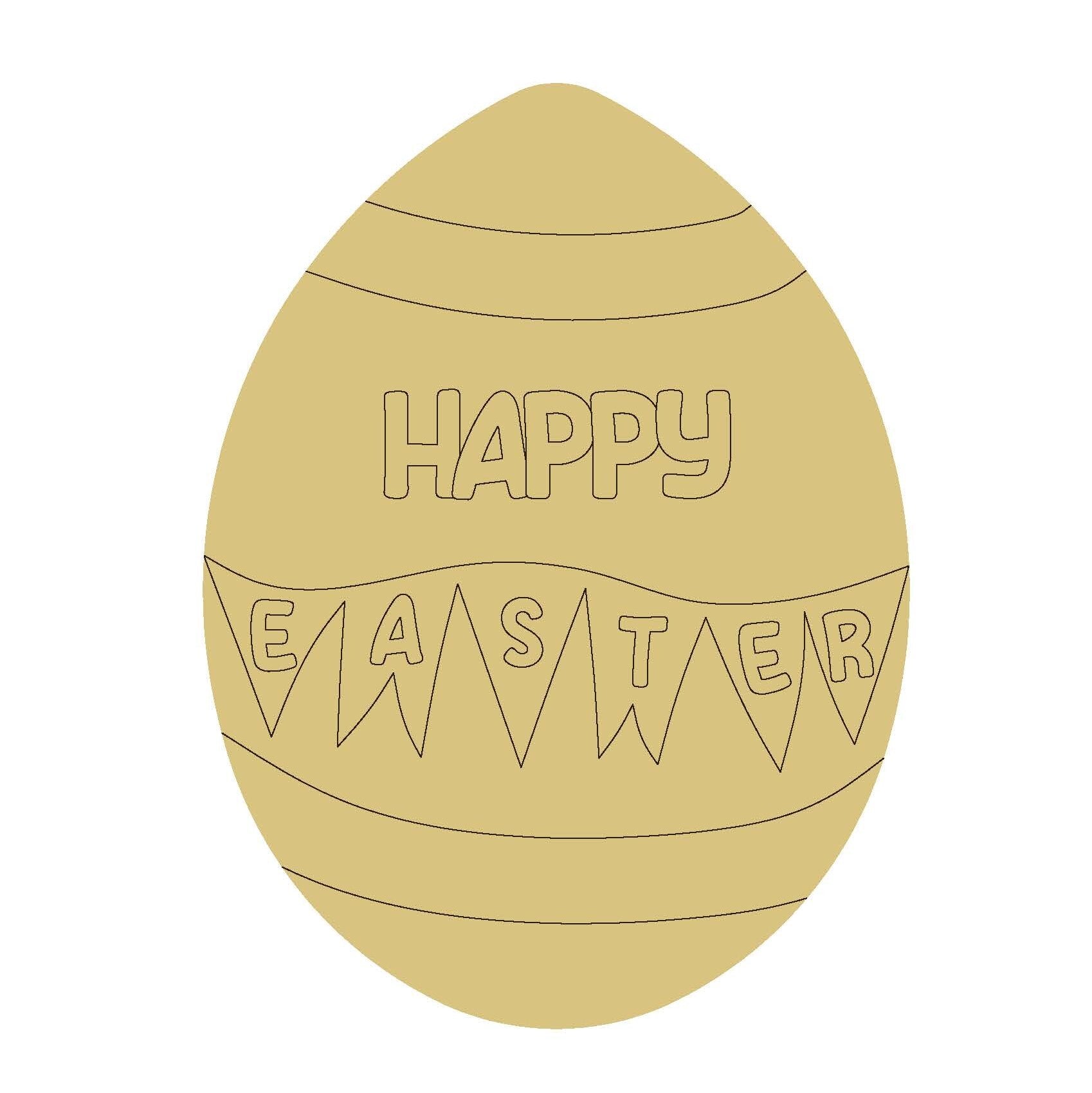 Happy Easter Egg Design By Line Unfinished Wood Cutout Style 15