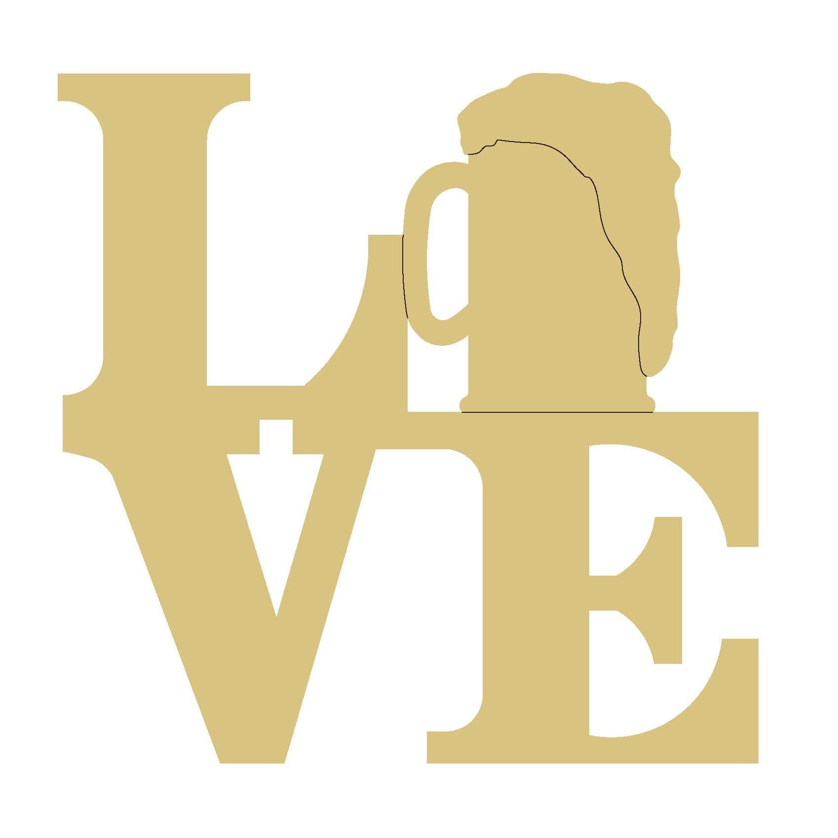 Love With Beer Mug Unfinished Wood Cutout Style 1