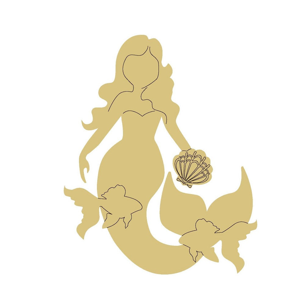 Mermaid Design By Line Unfinished Wood Cutout Style 3