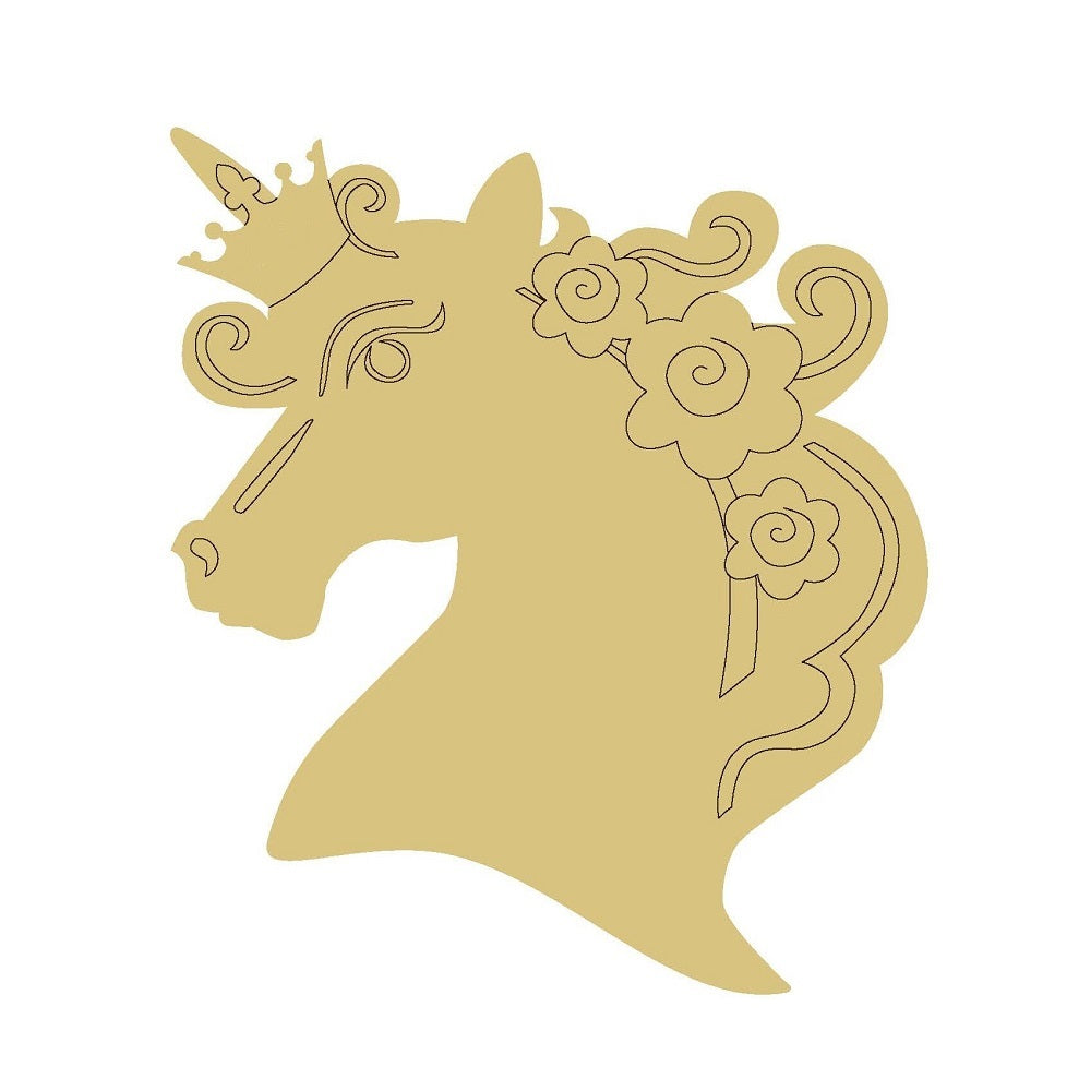 Unicorn Head With Crown Unfinished Wood Cutout Style 6